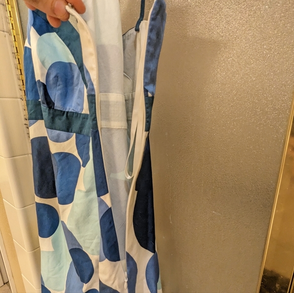 Ann Taylor A-Line White Midi Dress with Blue Circle Print Sz 6 - Picture 7 of 8